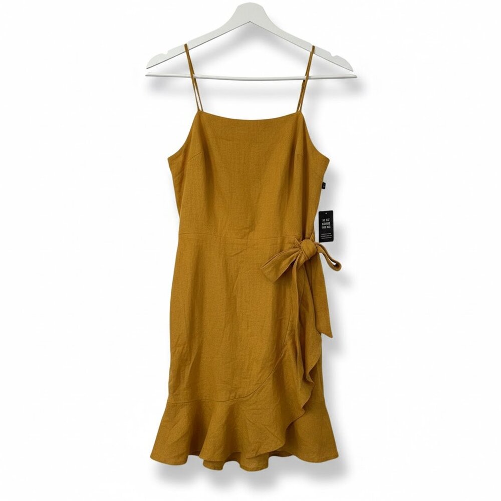 Express linen summer mini dress mustard yellow NWT